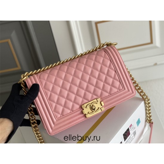 Chanel Le Boy Bag, Medium 25, Caviar Leather, Pink with Gold Hardware, 25cm.