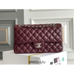 Chanel Classic Flap bag Medium 25 Burgundy Silver Hardware Lambskin Hass Factory leather 25x16x7cm