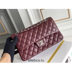 Chanel Classic Flap bag Medium 25 Burgundy Silver Hardware Lambskin Hass Factory leather 25x16x7cm