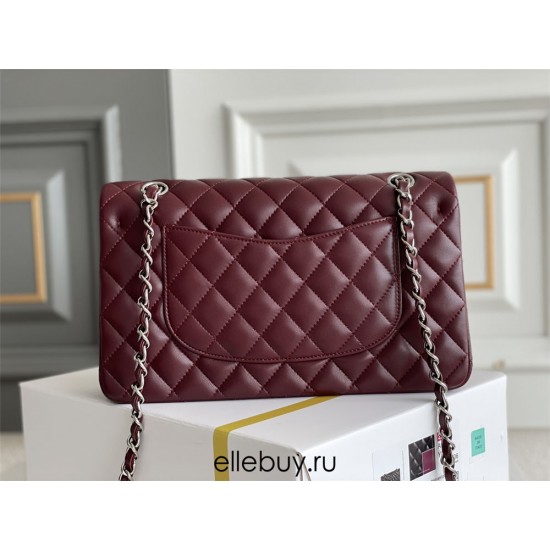 Chanel Classic Flap bag Medium 25 Burgundy Silver Hardware Lambskin Hass Factory leather 25x16x7cm