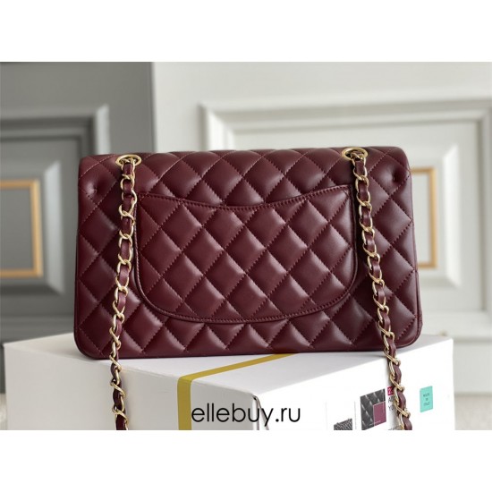 Chanel Classic Flap bag Medium 25 Burgundy Gold Hardware Lambskin Hass Factory leather 25x16x7cm