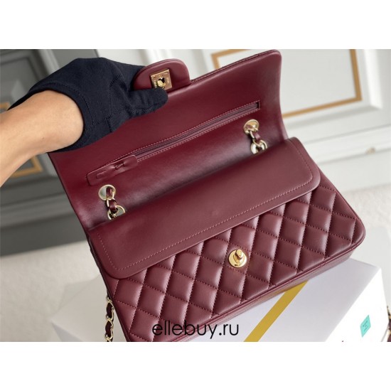 Chanel Classic Flap bag Medium 25 Burgundy Gold Hardware Lambskin Hass Factory leather 25x16x7cm