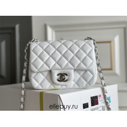 Chanel Classic Flap bag Mini 17 White Silver Hardware Lambskin Hass Factory leather 14x17x8cm