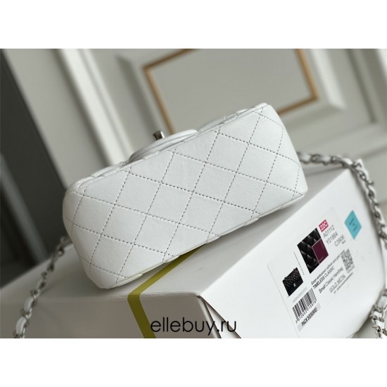 Chanel Classic Flap bag Mini 17 White Silver Hardware Lambskin Hass Factory leather 14x17x8cm