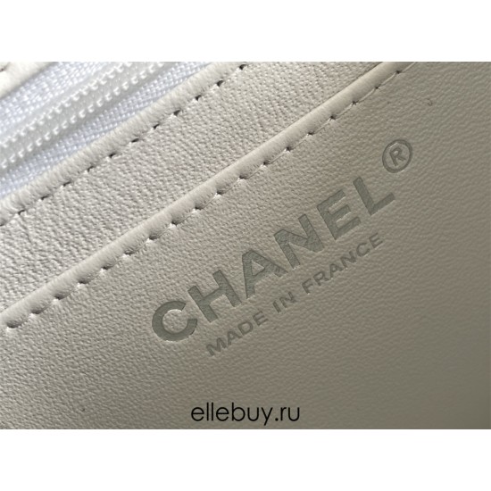 Chanel Classic Flap bag Mini 17 White Silver Hardware Lambskin Hass Factory leather 14x17x8cm