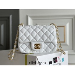 Chanel Classic Flap bag Mini 17 White Gold Hardware Lambskin Hass Factory leather 14x17x8cm