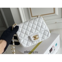 Chanel Classic Flap bag Mini 17 White Gold Hardware Lambskin Hass Factory leather 14x17x8cm