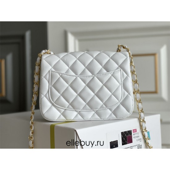 Chanel Classic Flap bag Mini 17 White Gold Hardware Lambskin Hass Factory leather 14x17x8cm