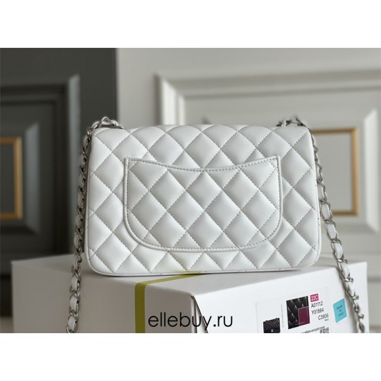 Chanel Classic Flap bag Mini 20 White Silver Hardware Lambskin Hass Factory leather 13x20x6cm