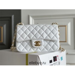 Chanel Classic Flap bag Mini 20 White Gold Hardware Lambskin Hass Factory leather 13x20x6cm