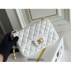 Chanel Classic Flap bag Mini 20 White Gold Hardware Lambskin Hass Factory leather 13x20x6cm