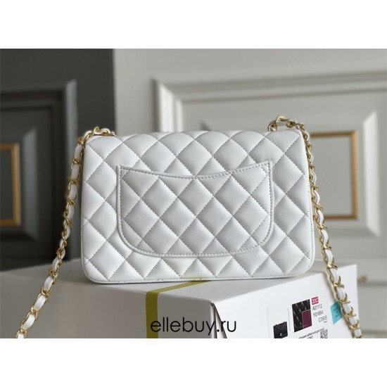 Chanel Classic Flap bag Mini 20 White Gold Hardware Lambskin Hass Factory leather 13x20x6cm