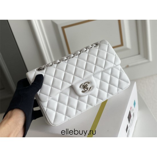 Chanel Classic Flap bag Small 23 White Silver Hardware Lambskin Hass Factory leather 15x23x6cm