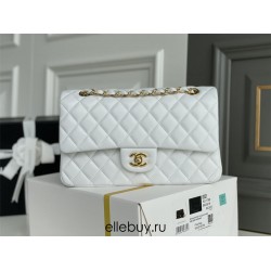 Chanel Classic Flap bag Medium 25 White Gold Hardware Lambskin Hass Factory leather 25x16x7cm