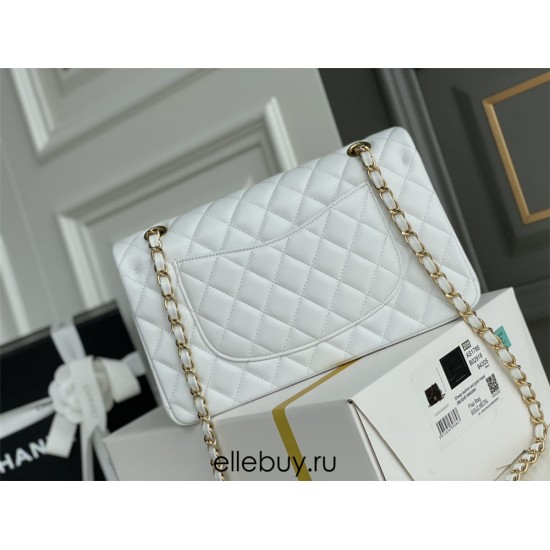 Chanel Classic Flap bag Medium 25 White Gold Hardware Lambskin Hass Factory leather 25x16x7cm