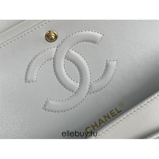 Chanel Classic Flap bag Medium 25 White Gold Hardware Lambskin Hass Factory leather 25x16x7cm