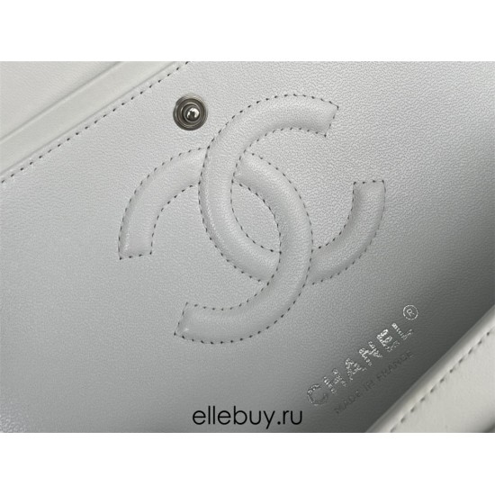 Chanel Classic Flap bag Medium 25 White Silver Hardware Lambskin Hass Factory leather 25x16x7cm