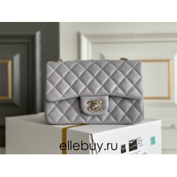 Chanel Classic Flap bag Mini 20 Grey Champagne Gold Hardware Lambskin Hass Factory leather 13x20x6cm