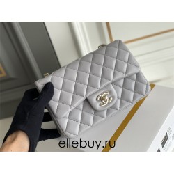 Chanel Classic Flap bag Mini 20 Grey Champagne Gold Hardware Lambskin Hass Factory leather 13x20x6cm