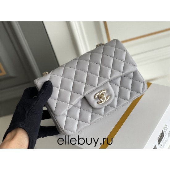 Chanel Classic Flap bag Mini 20 Grey Champagne Gold Hardware Lambskin Hass Factory leather 13x20x6cm