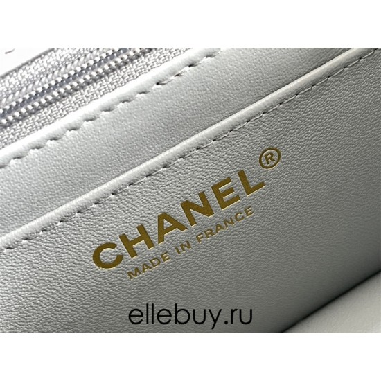 Chanel Classic Flap bag Mini 20 Grey Champagne Gold Hardware Lambskin Hass Factory leather 13x20x6cm