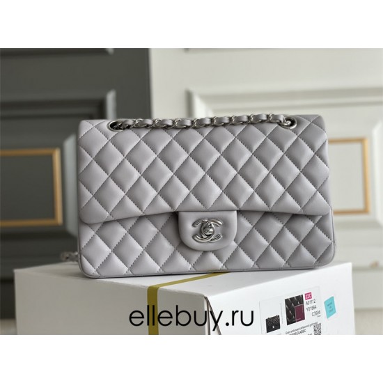 Chanel Classic Flap bag Medium 25 Grey Silver Hardware Lambskin Hass Factory leather 25x16x7cm