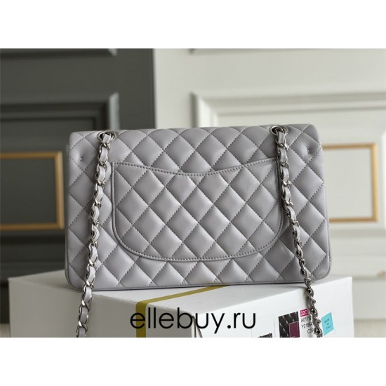 Chanel Classic Flap bag Medium 25 Grey Silver Hardware Lambskin Hass Factory leather 25x16x7cm