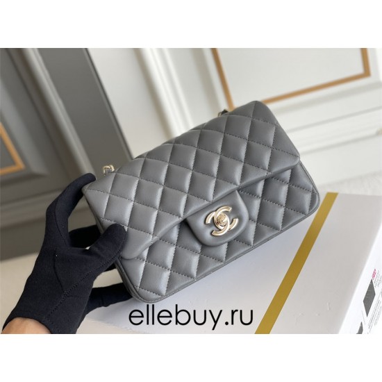 Chanel Classic Flap bag Mini 20 Grey Champagne Gold Hardware Lambskin Hass Factory leather 13x20x6cm