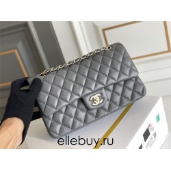 Chanel Classic Flap bag Medium 25 Grey Champagne Gold Hardware Lambskin Hass Factory leather 25x16x7cm