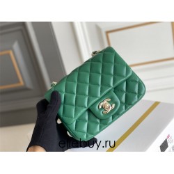 Chanel Classic Flap bag Mini 17 Green Champagne Gold Hardware Lambskin Hass Factory leather 14x17x8cm