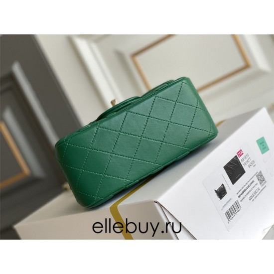 Chanel Classic Flap bag Mini 17 Green Champagne Gold Hardware Lambskin Hass Factory leather 14x17x8cm