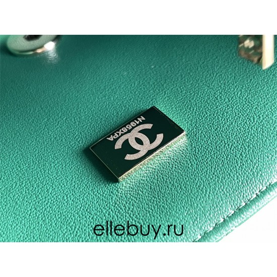 Chanel Classic Flap bag Mini 17 Green Champagne Gold Hardware Lambskin Hass Factory leather 14x17x8cm