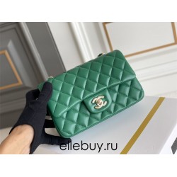 Chanel Classic Flap bag Mini 20 Green Champagne Gold Hardware Lambskin Hass Factory leather 13x20x6cm