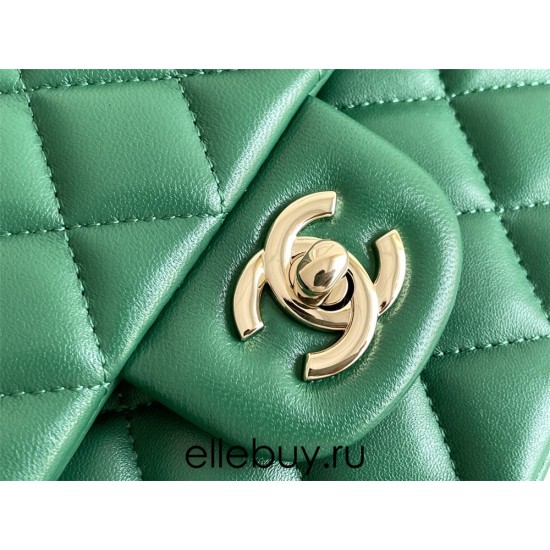 Chanel Classic Flap bag Medium 25 Green Champagne Gold Hardware Lambskin Hass Factory leather 25x16x7cm