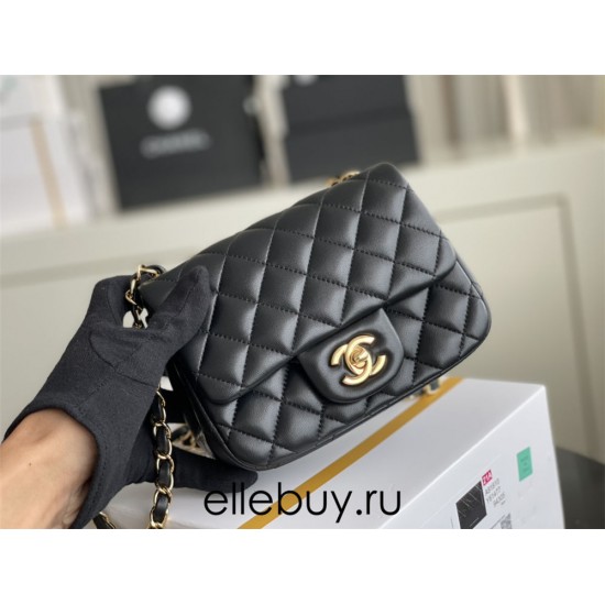 Chanel Classic Flap bag Mini 17 Black Gold Hardware Lambskin Hass Factory leather 14x17x8cm