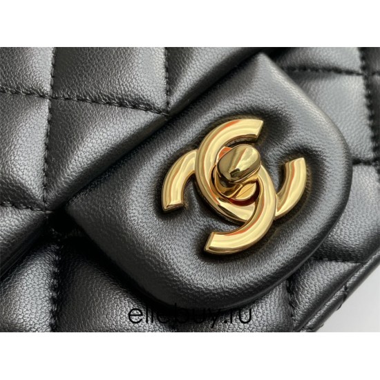 Chanel Classic Flap bag Mini 17 Black Gold Hardware Lambskin Hass Factory leather 14x17x8cm