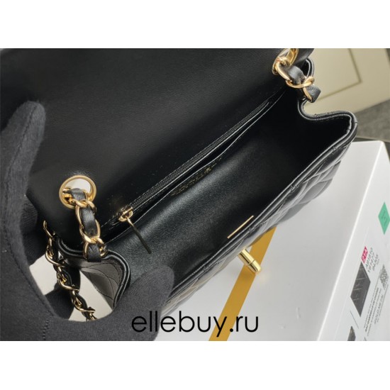 Chanel Classic Flap bag Mini 17 Black Gold Hardware Lambskin Hass Factory leather 14x17x8cm