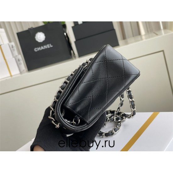 Chanel Classic Flap bag Mini 20 Black Silver Hardware Lambskin Hass Factory leather 13x20x6cm