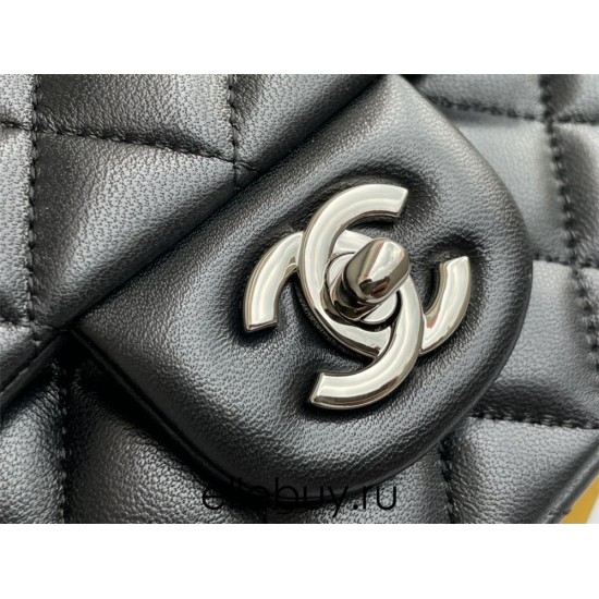 Chanel Classic Flap bag Mini 20 Black Silver Hardware Lambskin Hass Factory leather 13x20x6cm