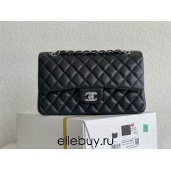 Chanel Classic Flap bag Medium 25 Black Silver Hardware Lambskin Hass Factory leather 25x16x7cm