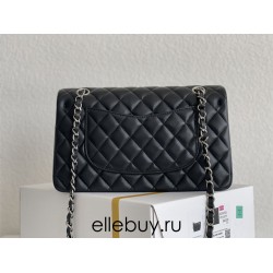 Chanel Classic Flap bag Medium 25 Black Silver Hardware Lambskin Hass Factory leather 25x16x7cm