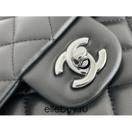 Chanel Classic Flap bag Medium 25 Black Silver Hardware Lambskin Hass Factory leather 25x16x7cm