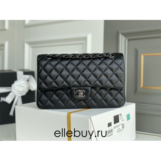 Chanel Classic Flap bag Medium 25 So Black All Black Lambskin Hass Factory leather 25x16x7cm