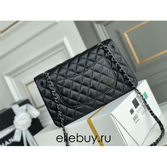 Chanel Classic Flap bag Medium 25 So Black All Black Lambskin Hass Factory leather 25x16x7cm