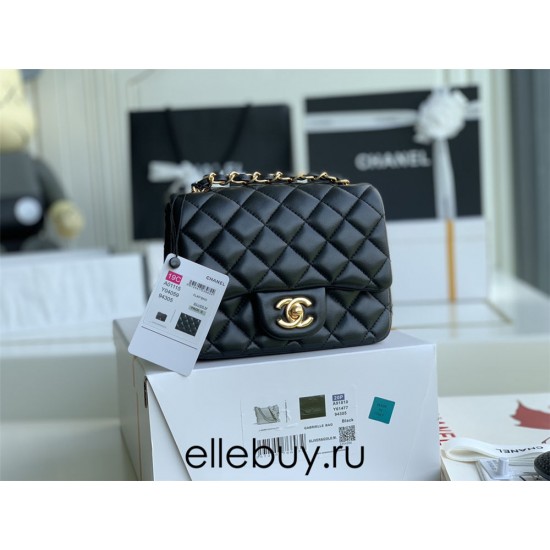 Chanel Classic Flap bag Mini 17 Black Gold Hardware Lambskin Hass Factory leather 14x17x8cm