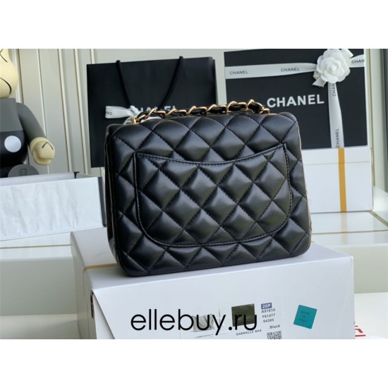 Chanel Classic Flap bag Mini 17 Black Gold Hardware Lambskin Hass Factory leather 14x17x8cm