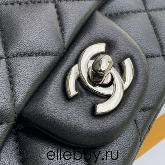 Chanel Classic Flap bag Mini 17 Black Champagne Gold Hardware Lambskin Hass Factory leather 14x17x8cm