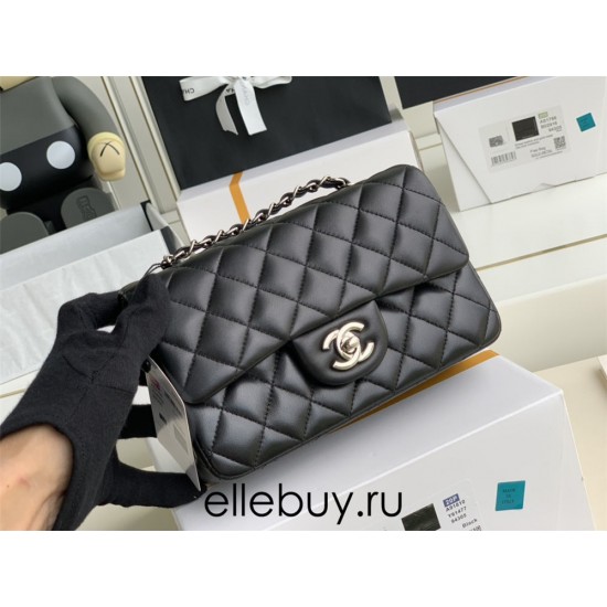 Chanel Classic Flap bag Mini 20 Black Champagne Gold Hardware Lambskin Hass Factory leather 13x20x6cm