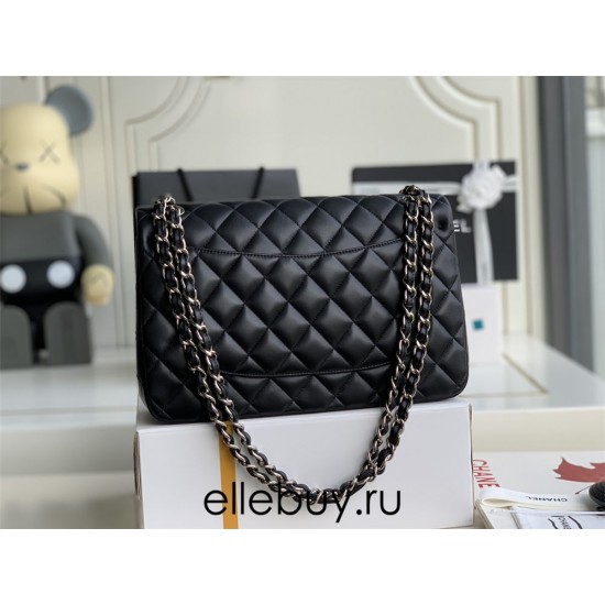 Chanel Classic Flap bag Jumbo 30 Black Silver Hardware Lambskin Hass Factory leather 20x30x10cm