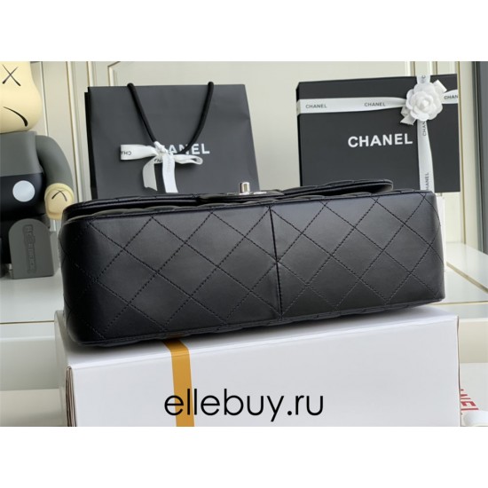 Chanel Classic Flap bag Jumbo 30 Black Silver Hardware Lambskin Hass Factory leather 20x30x10cm